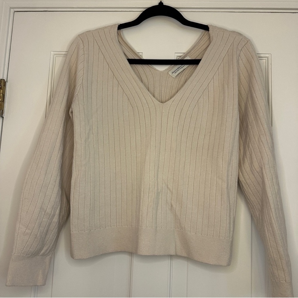 V-Neck Ribbed Cream Sweater
